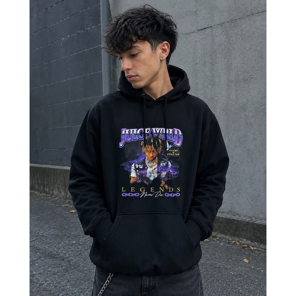 Juice WRLD Legends Never Die Graphic Hoodie Black Rap Merch Streetwear Y2K Emo
